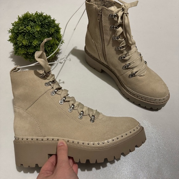 Steve Madden NWOT Rainer Leather Suede Lace Up Hiking Combat Chunky Boots 8.5 - Picture 2 of 9